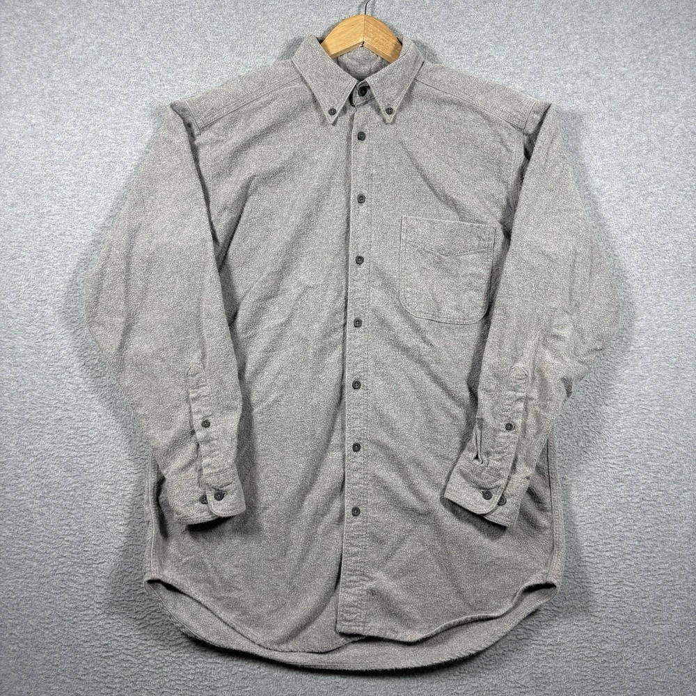 Vtg 80s Woolrich Chamois Shirt Mens M Heavyweight Flannel Gray Made in USA